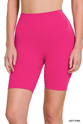 ATHLETIC HIGH RISE BIKER SHORTS IN HOT PINK-Biker Shorts-MODE-Couture-Boutique-Womens-Clothing