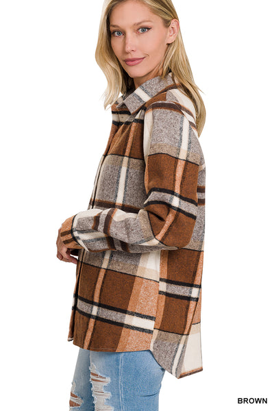 FALLING FOR YOU OVERSIZED LONGLINE PLAID SHACKET IN BROWN-SHACKET-MODE-Couture-Boutique-Womens-Clothing