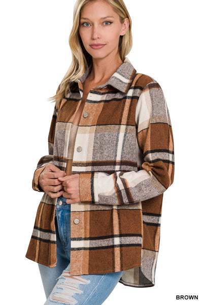 FALLING FOR YOU OVERSIZED LONGLINE PLAID SHACKET IN BROWN-SHACKET-MODE-Couture-Boutique-Womens-Clothing