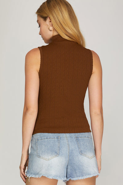 VIDALIA MOCK NECK CABLE KNIT TOP IN BROWN-Tops-MODE-Couture-Boutique-Womens-Clothing