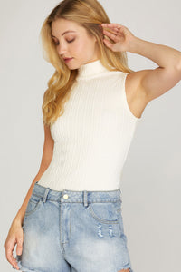 VIDALIA MOCK NECK CABLE KNIT TOP IN OFF WHITE-MODE-Couture-Boutique-Womens-Clothing
