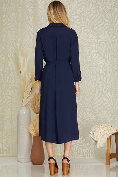 CATCHING A RED EYE BUTTON DOWN DRESS IN NAVY-Dresses-MODE-Couture-Boutique-Womens-Clothing