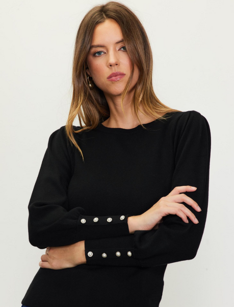 ALLISON MOCK NECK BUTTON DETAIL SWEATER IN BLACK-Sweaters-MODE-Couture-Boutique-Womens-Clothing