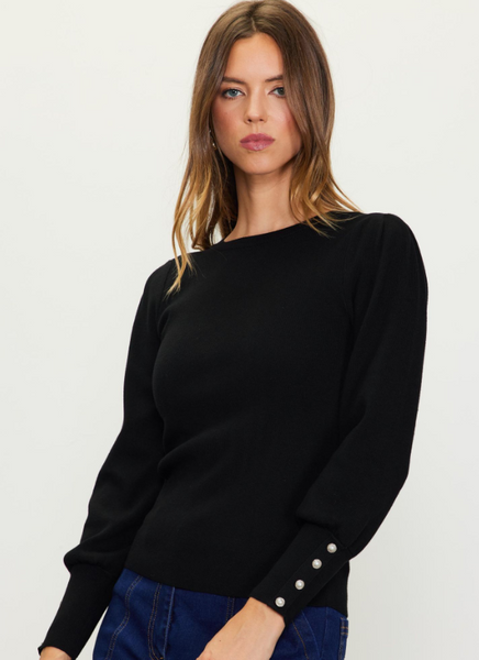 ALLISON MOCK NECK BUTTON DETAIL SWEATER IN BLACK-Sweaters-MODE-Couture-Boutique-Womens-Clothing