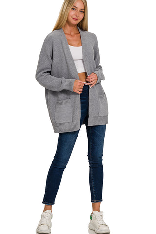 JANE MELANGE OPEN FRONT CARDIGAN IN HEATHER GRAY-CARDIGAN-MODE-Couture-Boutique-Womens-Clothing