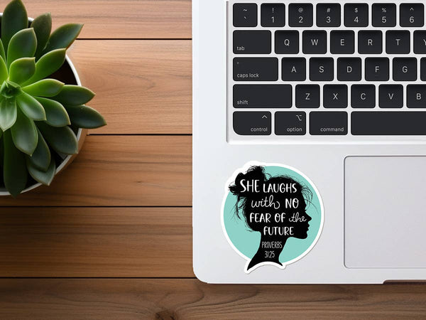She Laughs With No Fear of the Future | Christian Sticker-MODE-Couture-Boutique-Womens-Clothing