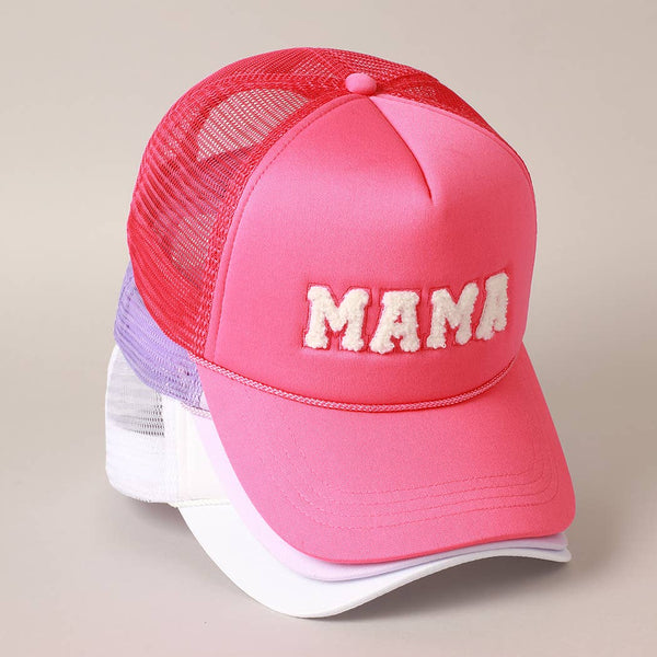 Pink MAMA Chenille Patched Trucker Cap-MODE-Couture-Boutique-Womens-Clothing