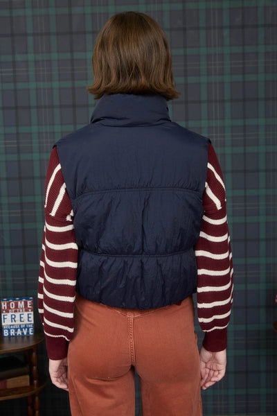 LUCY COLLARED ZIP UP CROPPED PUFFER VEST IN NAVY-Vest-MODE-Couture-Boutique-Womens-Clothing