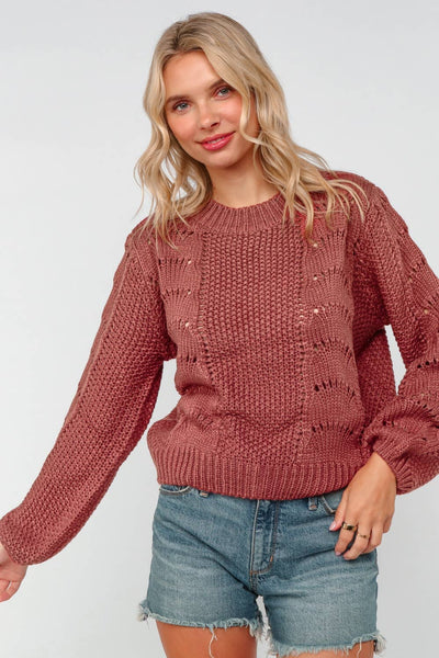 COASTAL CROCHET SCALLOP SWEATER IN RUST-Sweaterse-MODE-Couture-Boutique-Womens-Clothing