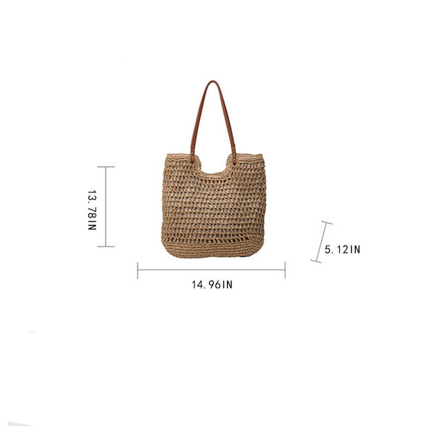BEACH VACATION CASUAL SHOULDER WOVEN BAG_CWAB2310: KHAKI / (OS) 1-MODE-Couture-Boutique-Womens-Clothing