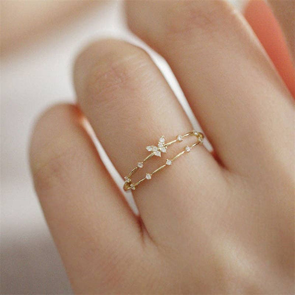 DAINTY DOUBLE LAYER BUTTERFLY RING 925 STERLING SILVER IN GOLD-RING-MODE-Couture-Boutique-Womens-Clothing