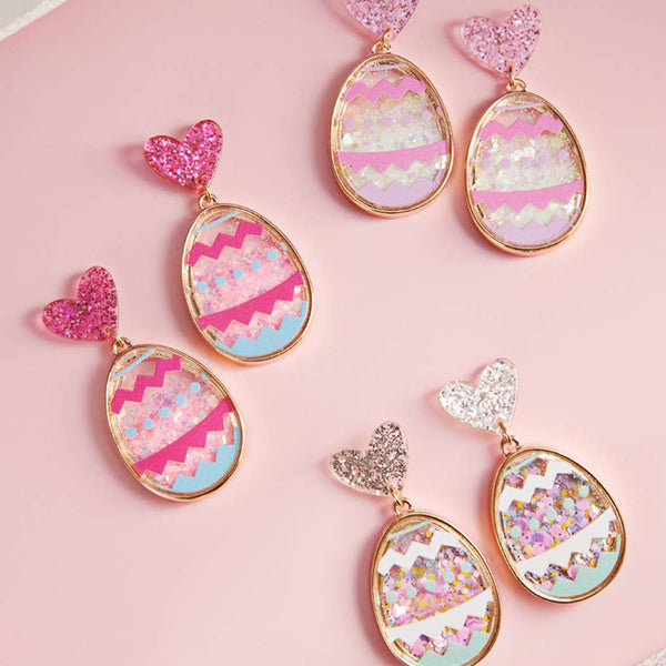 EASTER EGG GLITTER HEART POST EARRINGS IN PINK-EARRINGS-MODE-Couture-Boutique-Womens-Clothing