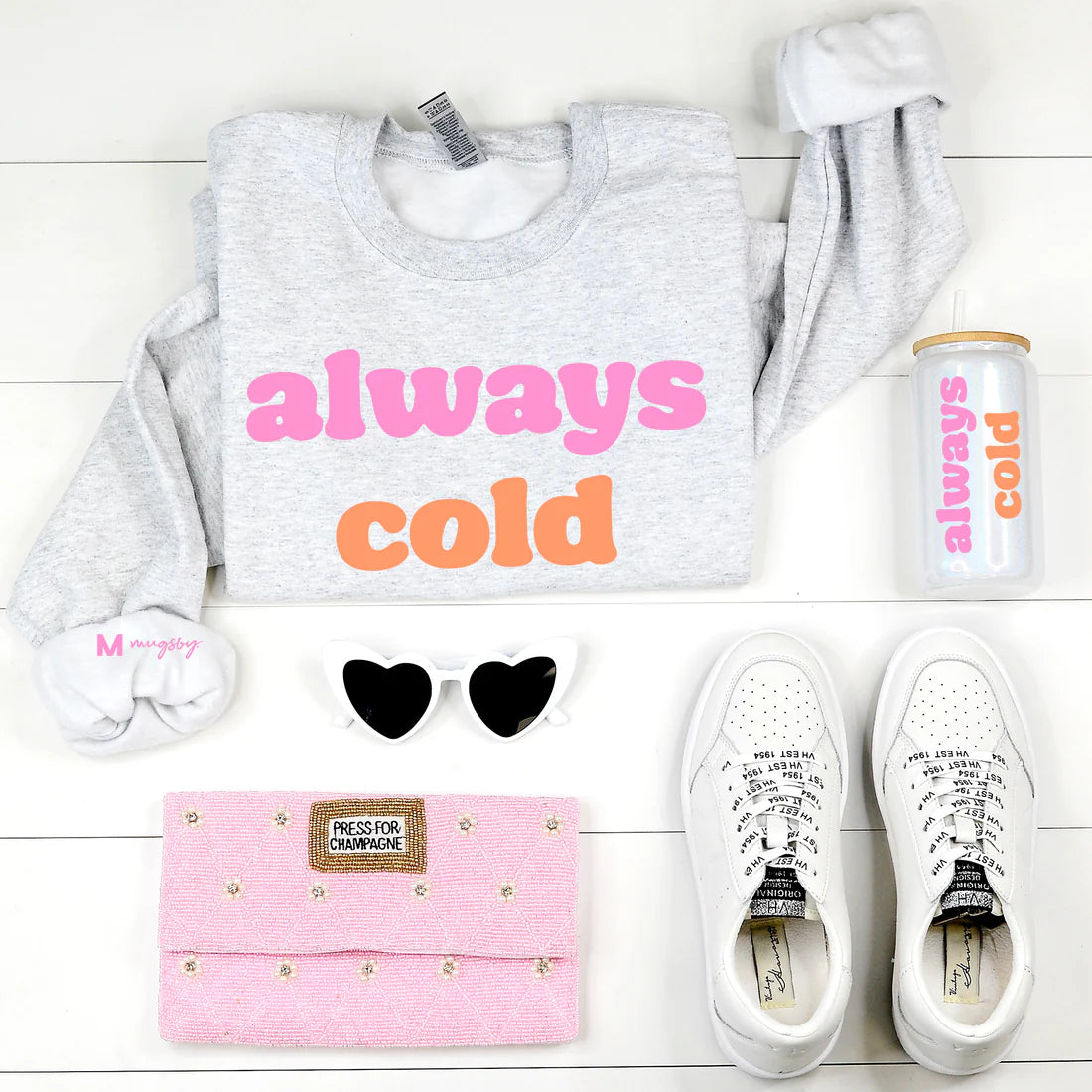 ALWAYS COLD GRAPHIC SWEATSHIRT IN ASH GRAY-MODE-Couture-Boutique-Womens-Clothing