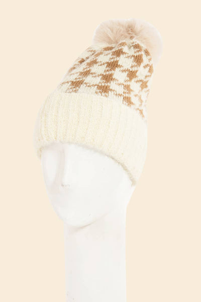 Houndstooth Print Beanie: BK-hat-MODE-Couture-Boutique-Womens-Clothing