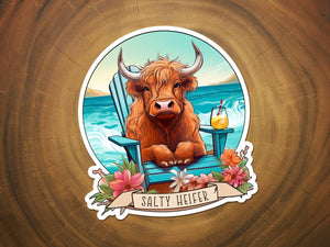 Salty Heifer on the Beach | Highland Cow | Funny Sticker-MODE-Couture-Boutique-Womens-Clothing