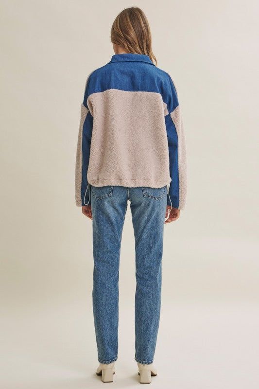 FIRESIDE CHAT SHERPA FLEECE QUARTER ZIP PULLOVER IN CREAM