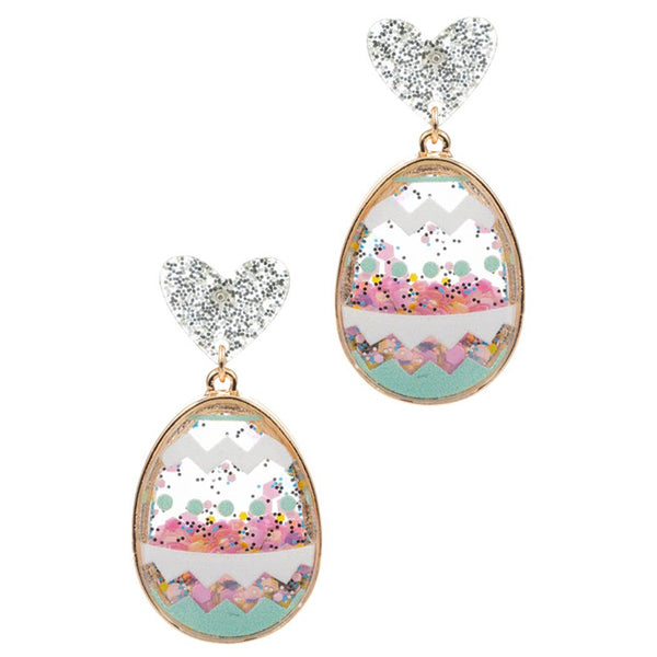 EASTER EGG GLITTER HEART POST EARRINGS IN PINK-EARRINGS-MODE-Couture-Boutique-Womens-Clothing