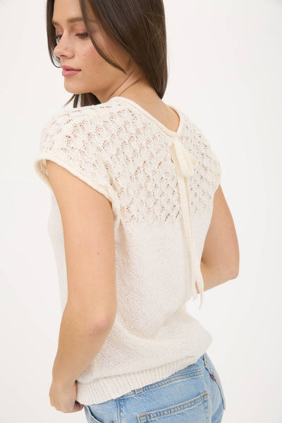 BRIELLE KNIT EYELET SWEATER TOP IN IVORY-Tops-MODE-Couture-Boutique-Womens-Clothing