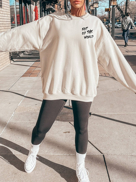 NOT OF THIS WORLD GRAPHIC CREWNECK IN SAND-Graphic Sweatshirt-MODE-Couture-Boutique-Womens-Clothing