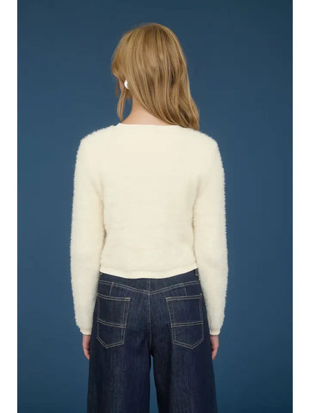 FEELING GOOD BUTTON DOWN FUZZY KNIT CARDIGAN IN LIGHT CREAM-cardigan-MODE-Couture-Boutique-Womens-Clothing