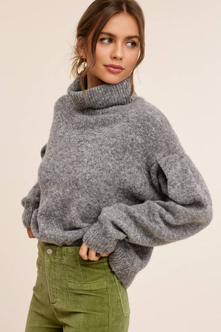 JESSA PIN TUCK LOOSE FIT LONG SLEEVE TOP IN HEATHER CHARCOAL-Sweaters-MODE-Couture-Boutique-Womens-Clothing