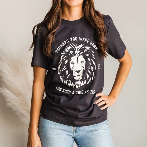 FOR SUCH A TIME AS THIS ESTHER LION GRAPHIC TEE IN MIDNIGHT-Graphic Tees-MODE-Couture-Boutique-Womens-Clothing