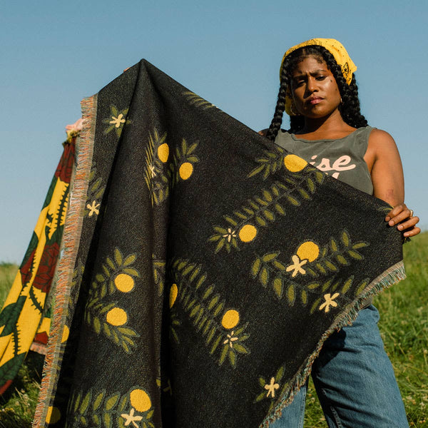 ORANGE BLOSSOM FESTIVAL BLANKET IN BLACK-free gift with purchase - BF2024-MODE-Couture-Boutique-Womens-Clothing