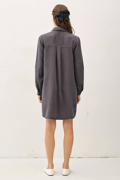 TENCEL ROLL SLEEVE HIGH LOW SHIRT DRESS IN GREIGE-SHIRT DRESS-MODE-Couture-Boutique-Womens-Clothing