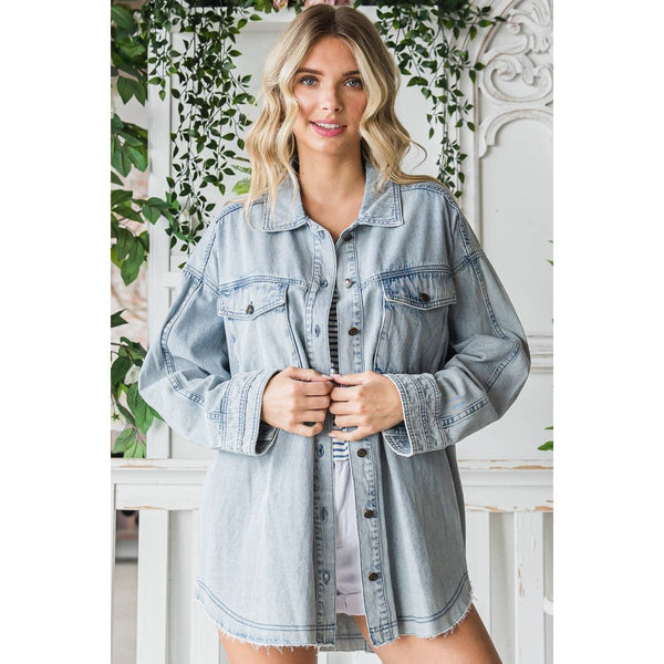 MEET ME IN THE MIDDLE CARGO POCKET WASHED DENIM OVERSHIRT JACKET IN MEDIUM WASH-SHACKET-MODE-Couture-Boutique-Womens-Clothing