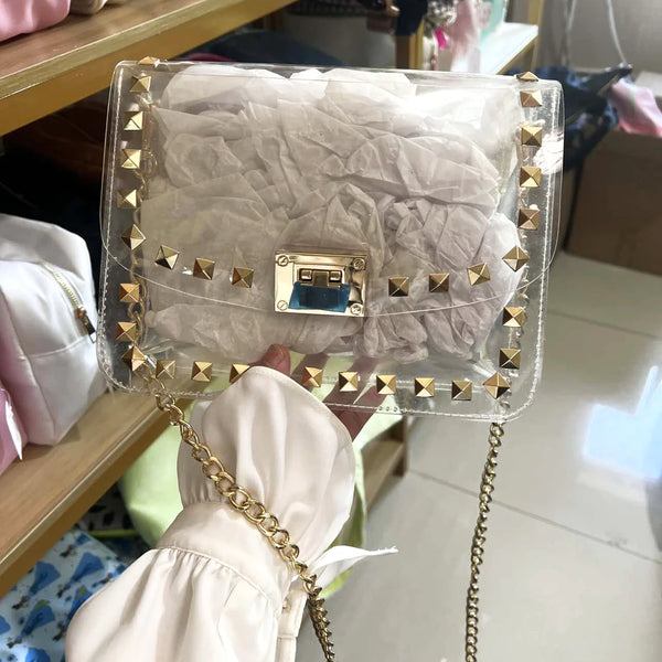 CLEAR STUDDED STADIUM BAG-MODE-Couture-Boutique-Womens-Clothing