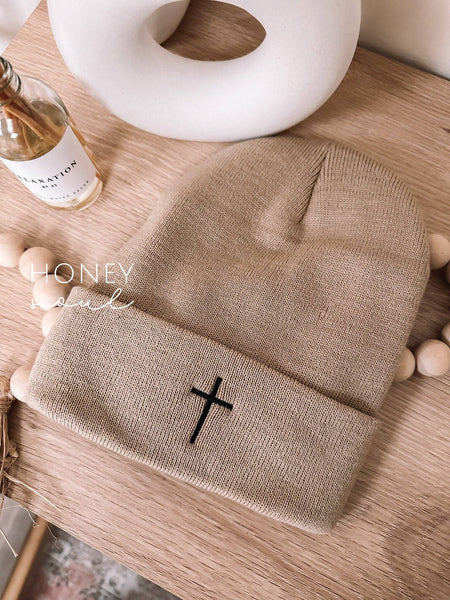 EMBROIDERED CROSS KNIT BEANIE (MULTI STYLES)-beanie hat-MODE-Couture-Boutique-Womens-Clothing