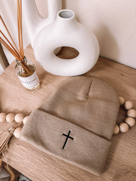 EMBROIDERED CROSS KNIT BEANIE (MULTI STYLES)-beanie hat-MODE-Couture-Boutique-Womens-Clothing