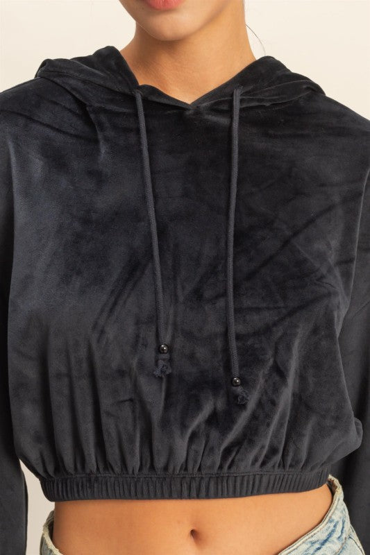 SUNDAY STROLL CROPPED HOODIE IN BLACK-hoodie-MODE-Couture-Boutique-Womens-Clothing