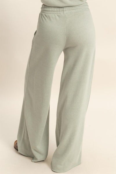 SUNDAY SOCIAL BURNOUT FRENCH TERRY WIDE LEG SWEATS IN SAGE GREEN-Athleisure-MODE-Couture-Boutique-Womens-Clothing