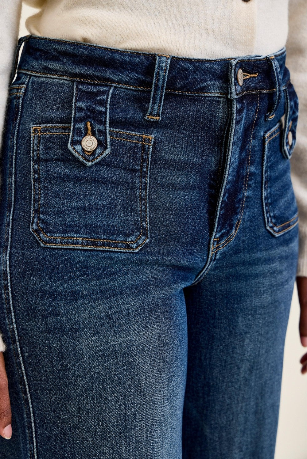 LUX RETRO HIGH RISE WITH FRONT PATCH JEANS IN DARK INDIGO