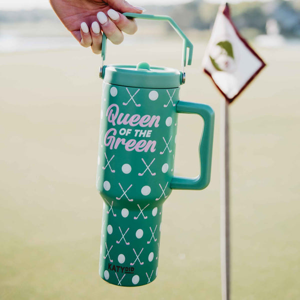 Queen of the Green Golf Tumbler with Handle: Green-MODE-Couture-Boutique-Womens-Clothing