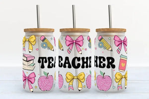 Teacher Bows 16oz Frosted Libbey Glass Tumbler-MODE-Couture-Boutique-Womens-Clothing