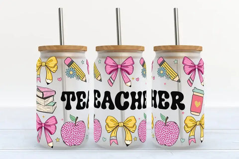 Teacher Bows 16oz Frosted Libbey Glass Tumbler-MODE-Couture-Boutique-Womens-Clothing
