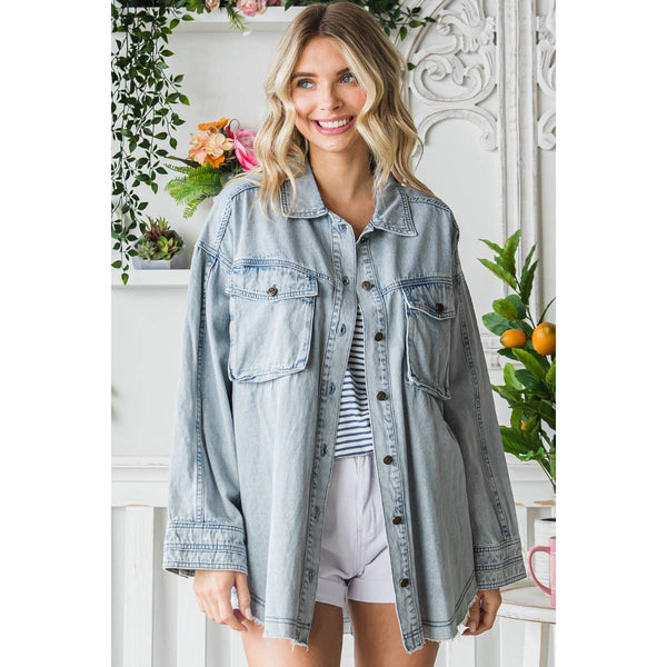 MEET ME IN THE MIDDLE CARGO POCKET WASHED DENIM OVERSHIRT JACKET IN MEDIUM WASH-SHACKET-MODE-Couture-Boutique-Womens-Clothing