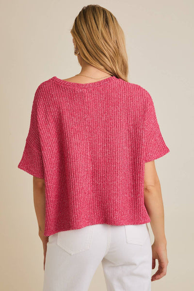 WREN WAFFLE KNIT TOP IN BERRY-Tops-MODE-Couture-Boutique-Womens-Clothing
