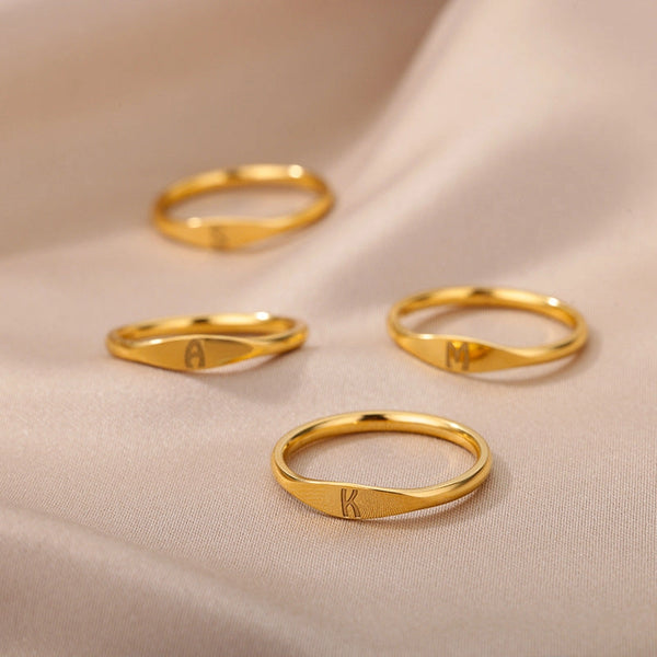 MINI INITIAL RING STERLING SILVER IN GOLD-Jewelry-MODE-Couture-Boutique-Womens-Clothing