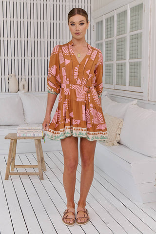 SUGA PRINT JAYDE MINI IN COGNAC-Dresses-MODE-Couture-Boutique-Womens-Clothing