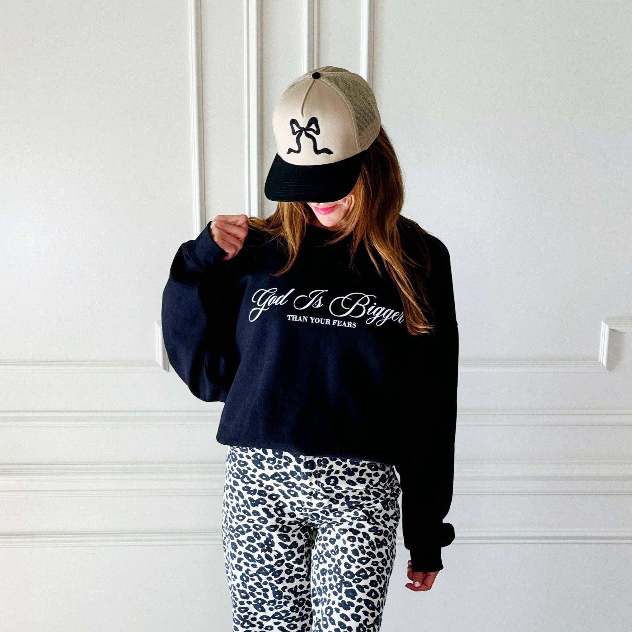 GOD IS BIGGER GRAPHIC SWEATSHIRT IN BLACK-MODE-Couture-Boutique-Womens-Clothing
