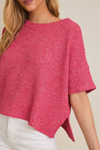 WREN WAFFLE KNIT TOP IN BERRY-Tops-MODE-Couture-Boutique-Womens-Clothing