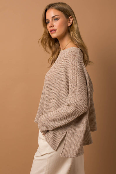 FINLEY TEXTURED KNIT SWEATER TOP IN OATMEAL-SWEATER TOP-MODE-Couture-Boutique-Womens-Clothing