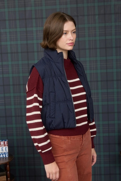 LUCY COLLARED ZIP UP CROPPED PUFFER VEST IN NAVY-Vest-MODE-Couture-Boutique-Womens-Clothing