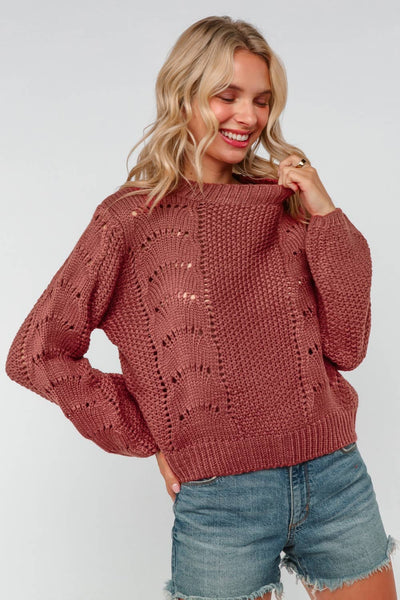 COASTAL CROCHET SCALLOP SWEATER IN RUST-Sweaterse-MODE-Couture-Boutique-Womens-Clothing