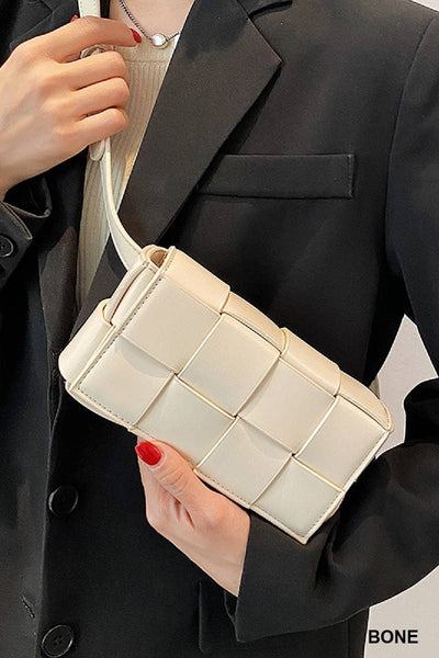 VEGAN LEATHER WOVEN CROSSBODY BAG IN WHITE-BAG-MODE-Couture-Boutique-Womens-Clothing