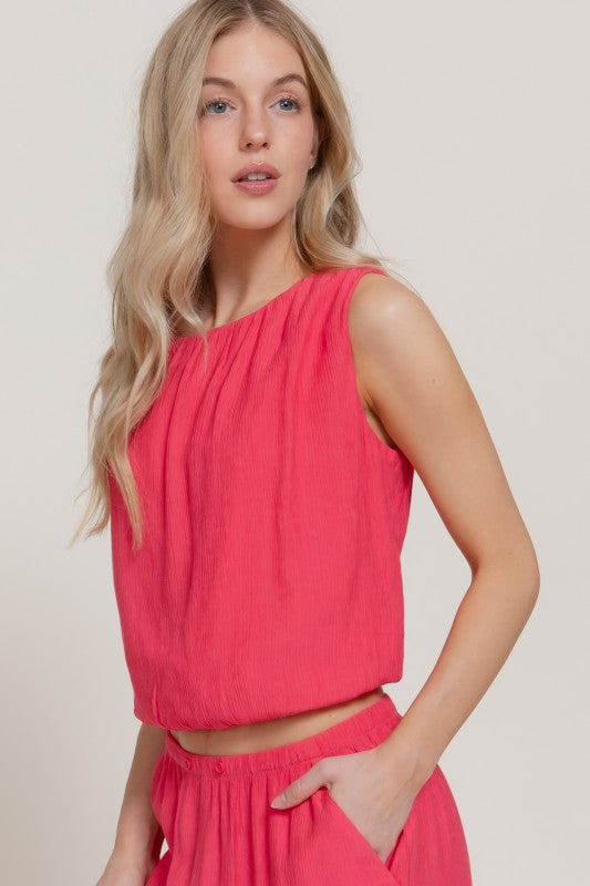 SUNSET SOIREE SLEEVELESS BALLOON TOP IN PINK-Tops-MODE-Couture-Boutique-Womens-Clothing
