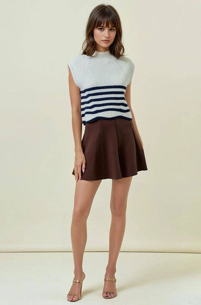 SLEEVELESS TURTLENECK STRIPED KNIT TOP IN IVORY-MODE-Couture-Boutique-Womens-Clothing